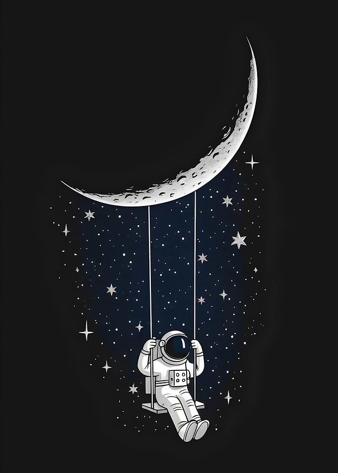Astronaut on Moon Swing in Space