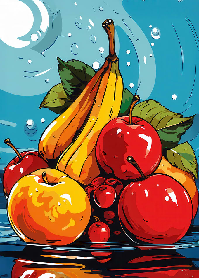 Vibrant Fruit Still Life Illustration