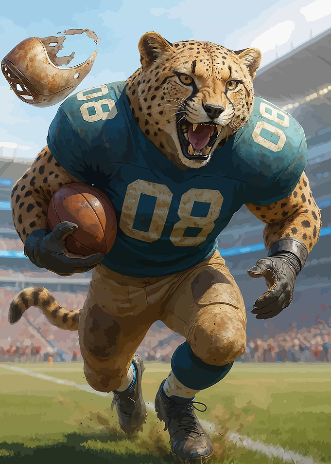 Cheetah Football Player Running with Ball