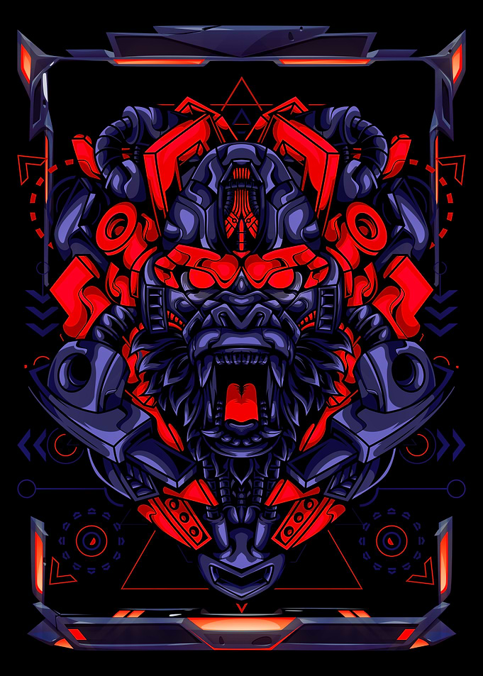 Cyberpunk Gorilla Robot Illustration