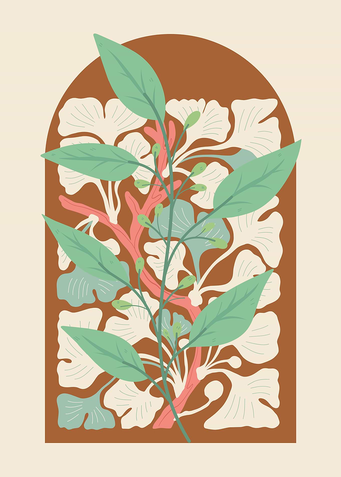 Botanical Illustration with Ginkgo Leaves