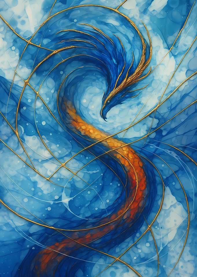 Abstract Fantasy #69 - Abstract Dragon Art with Gold Accents