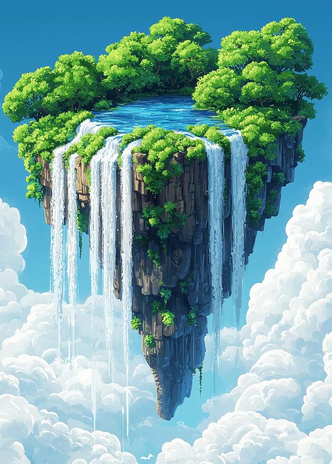 Floating Island Waterfall in the Sky