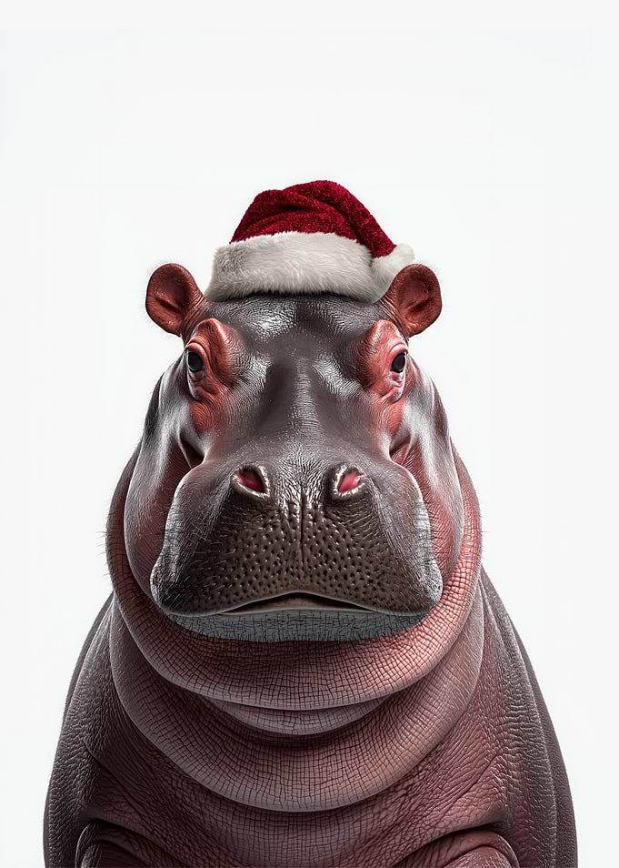 Hippo with Santa Hat