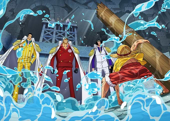 Iconic Moments Brushed Luffy Faces Three Admirals