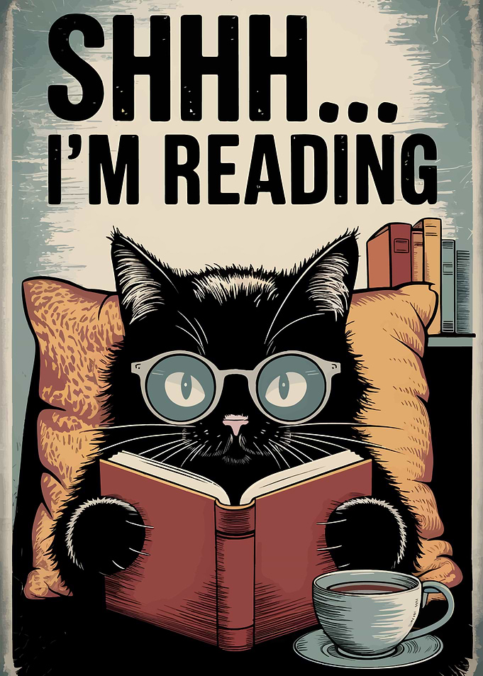 black Cat Reading Book