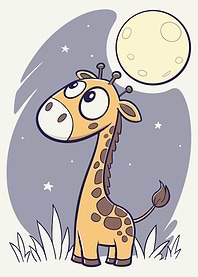 Cartoon Giraffe Gazing at the Moon
