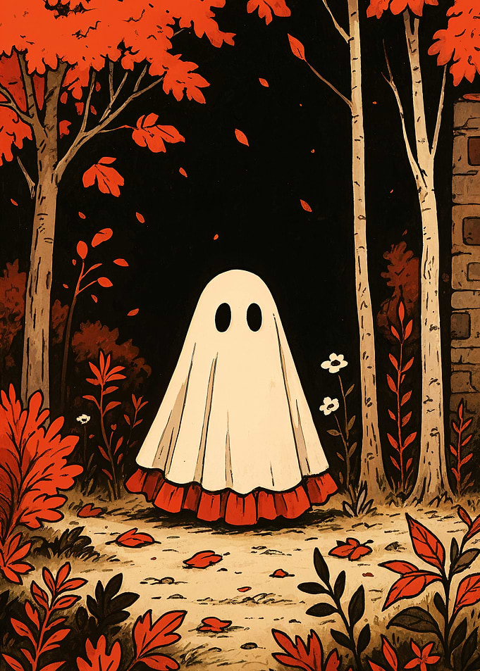 Cute Ghost in Autumn Forest