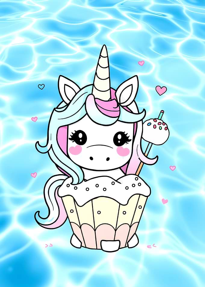 Cute Unicorn Cupcake Cartoon Illustration