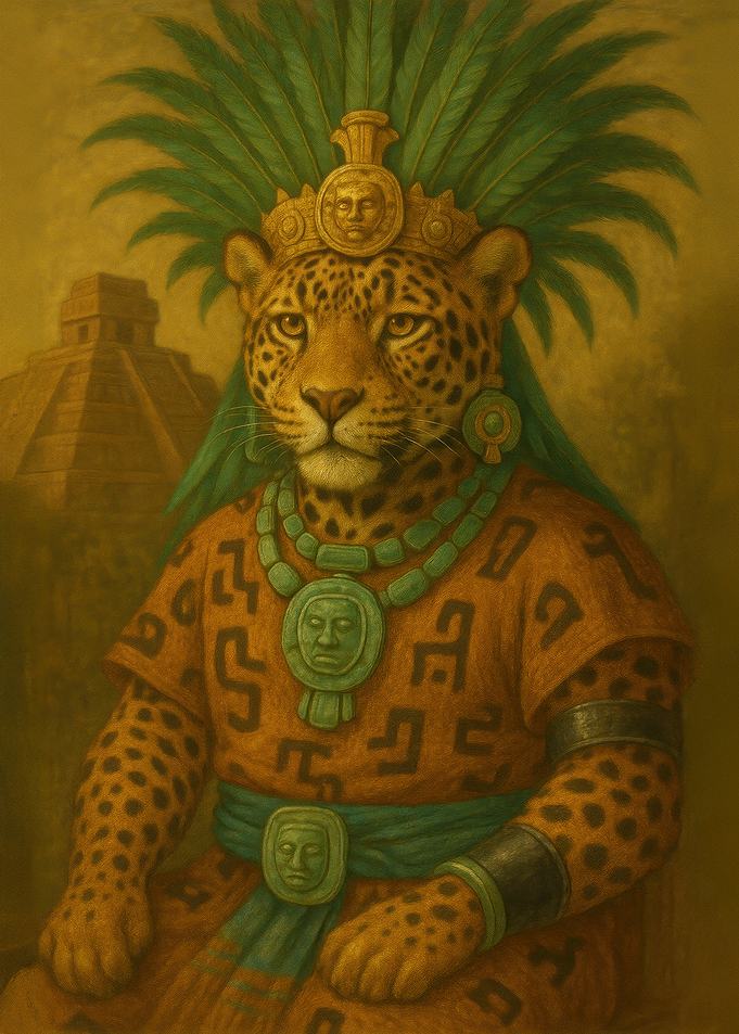 Aztec Jaguar King Portrait - Aztec Jaguar Warrior Divine Pre-Hispanic