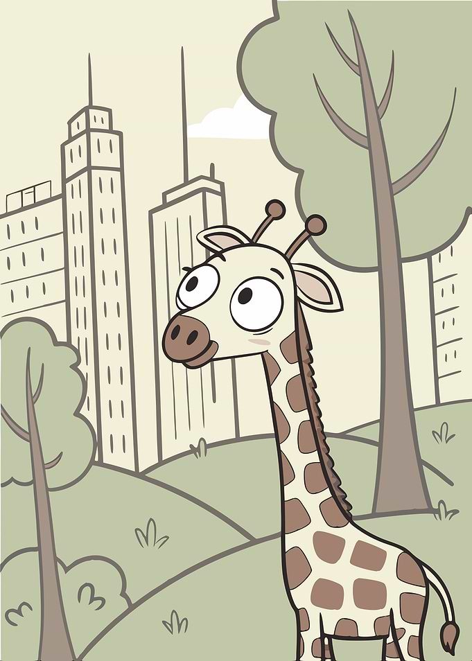 Cartoon Giraffe in City Park