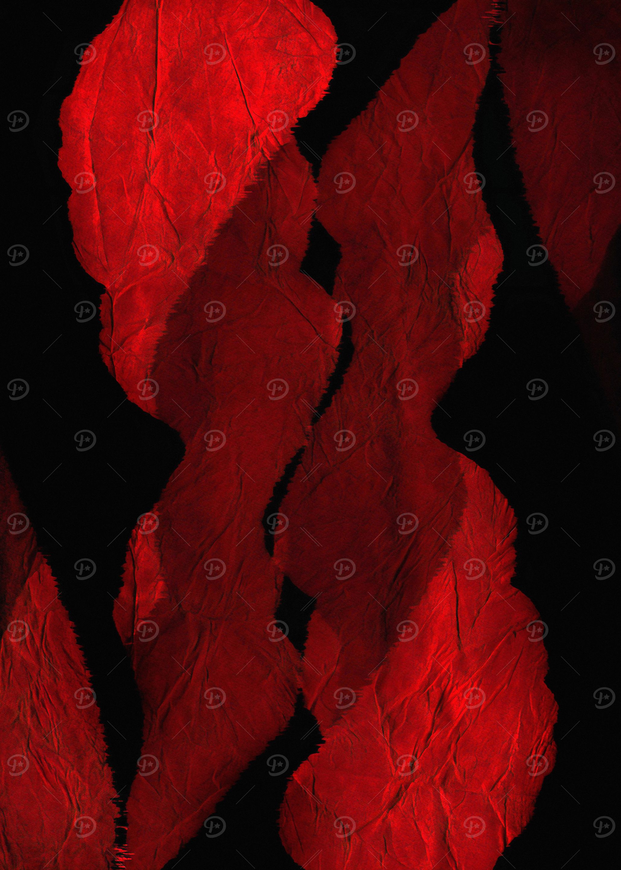 Wordless Poetry ,Abstract Red Forms on Black Background