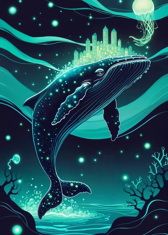 Whale with Cityscape and Jellyfish