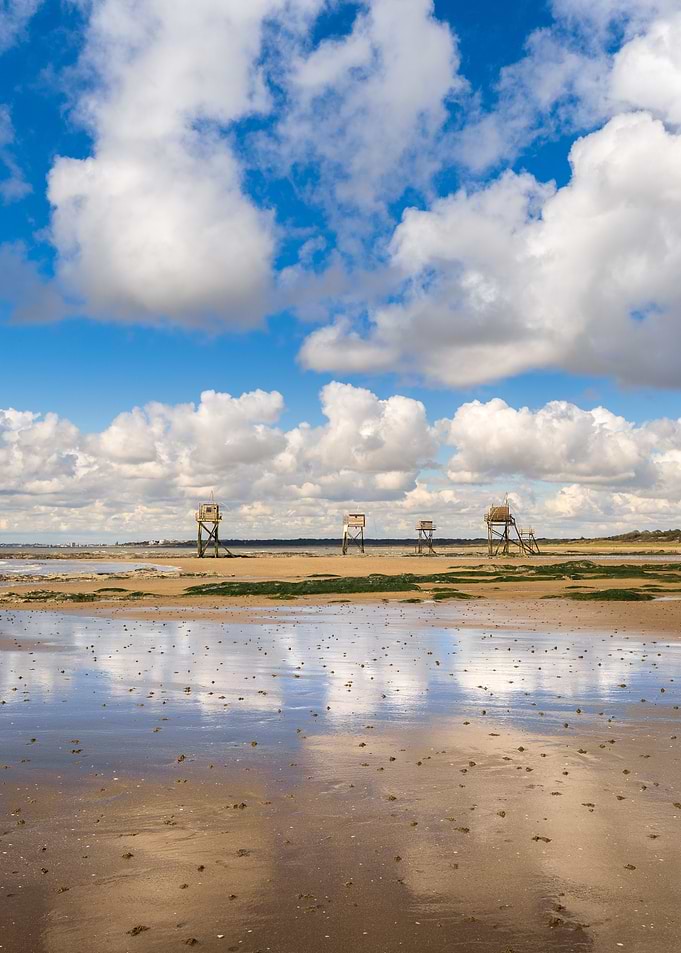 Beach with Cabins and Cloudy Sky - Saint-Michel-Chef-Chef
