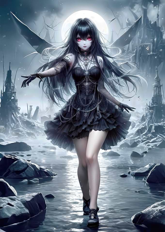 Anime Girl in Gothic Landscape