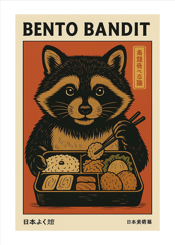 Bento Bandit Raccoon Illustration