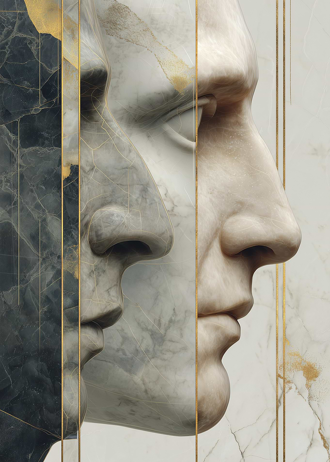 Marble Bust Profile with Gold Accents