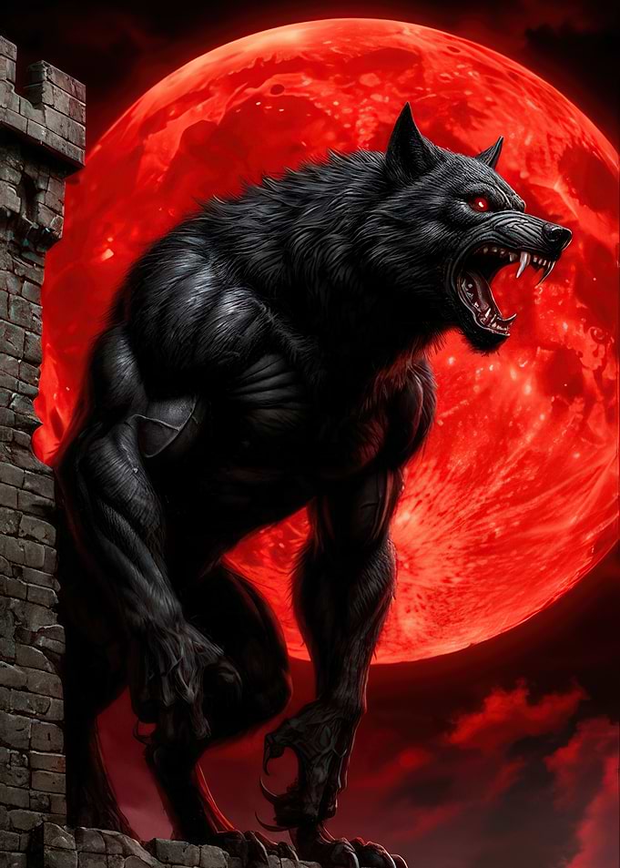 Werewolf Howling at the Blood Moon