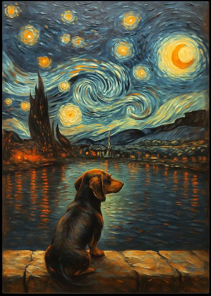 Dachshund Starry Night Painting