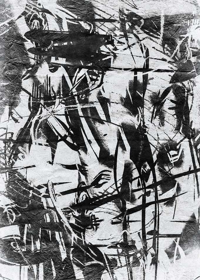 Pop Art Inversions Abstract Black and White Ink Drawing