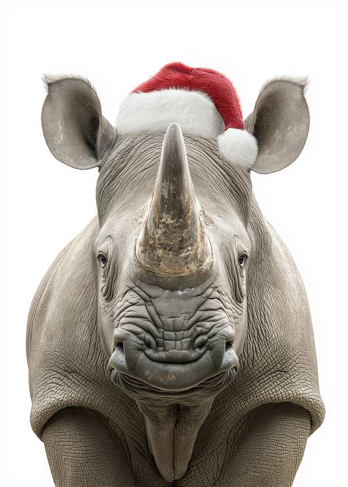 Rhino with Santa Hat