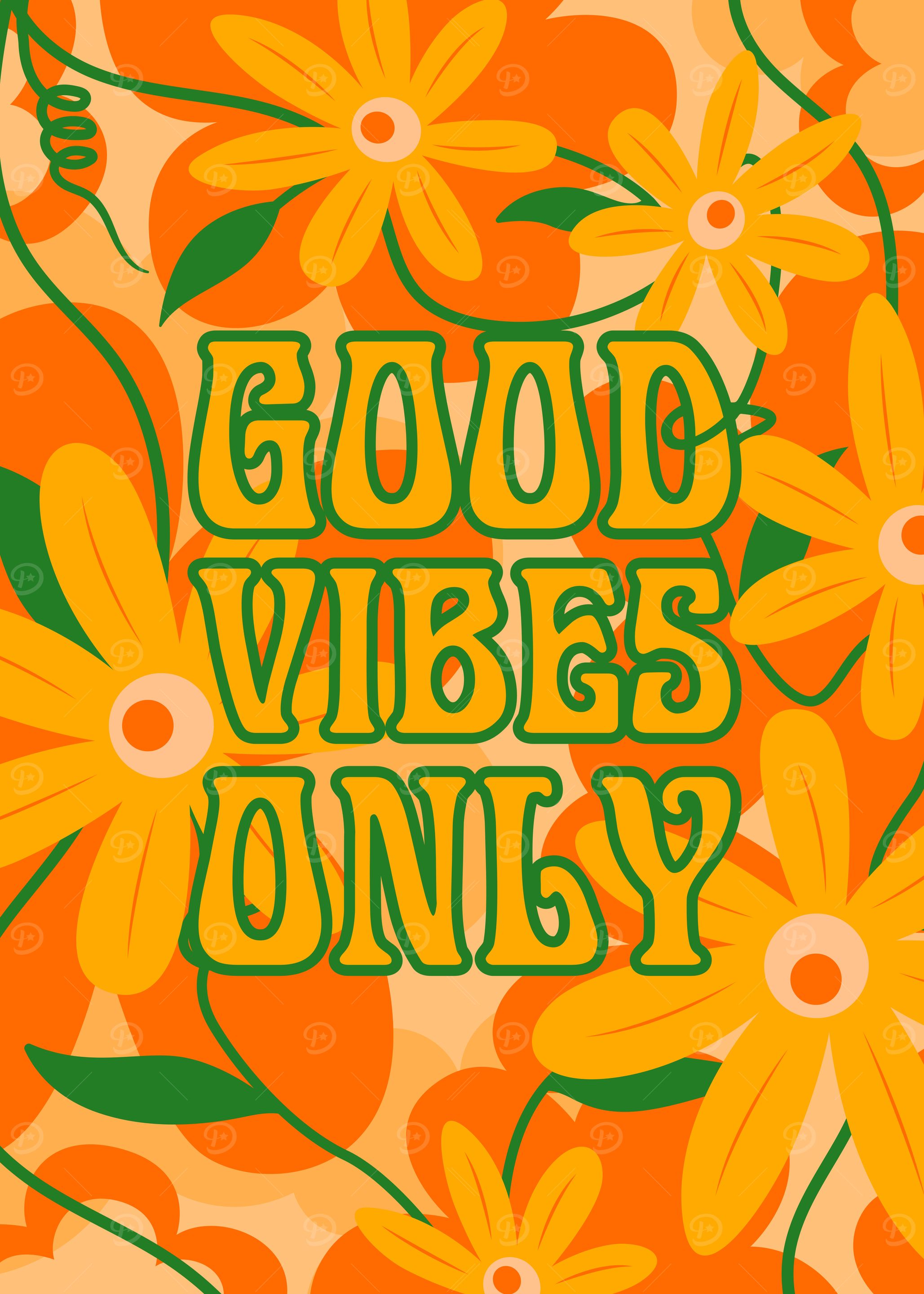 Good Vibes Only Floral Art. 70S retro wall decor