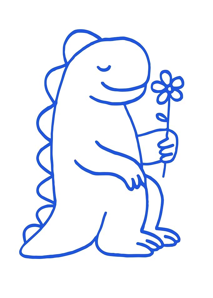 Dinosaur with Flower Line Art
