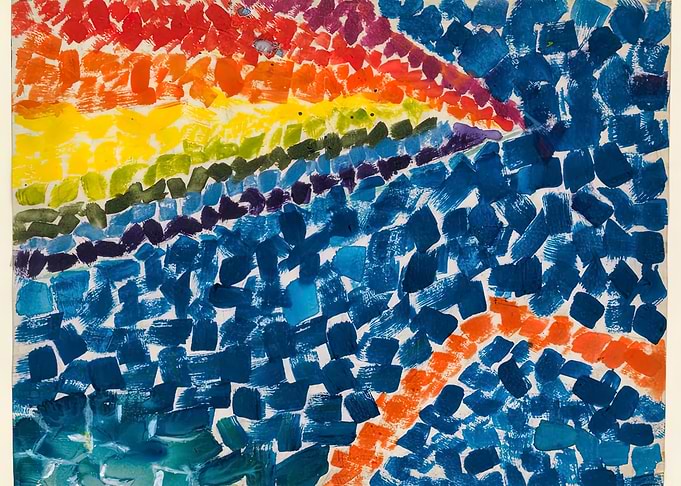 Abstract Rainbow and Blue Painting