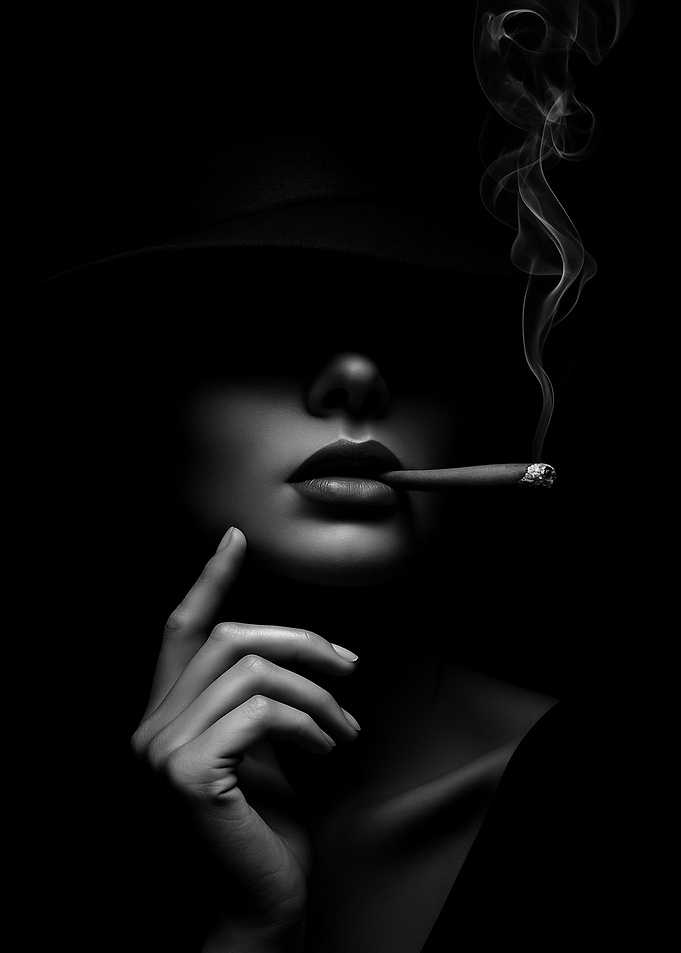 Monochrome Woman with Cigar and Hat