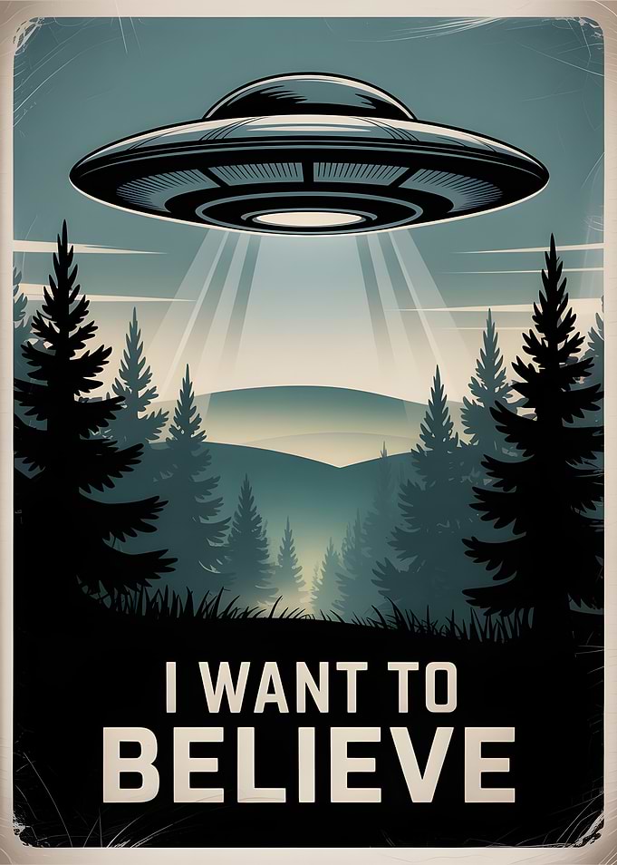 UFO over forest, I want to believe