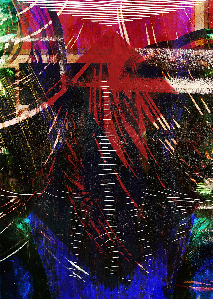 Pop Art Mountains Abstract Red and Blue Composition