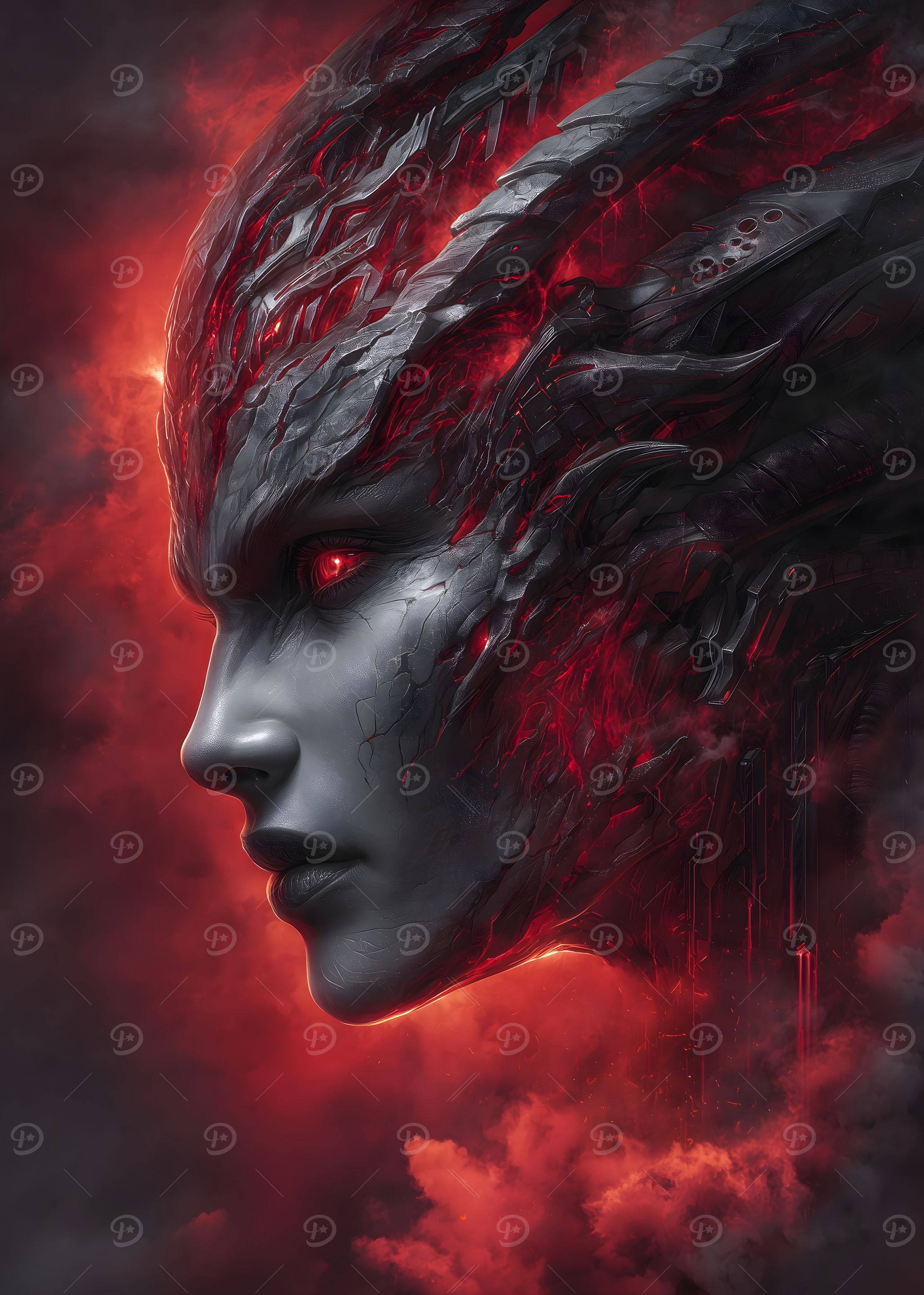 Demonic Entity Profile in Red Hues