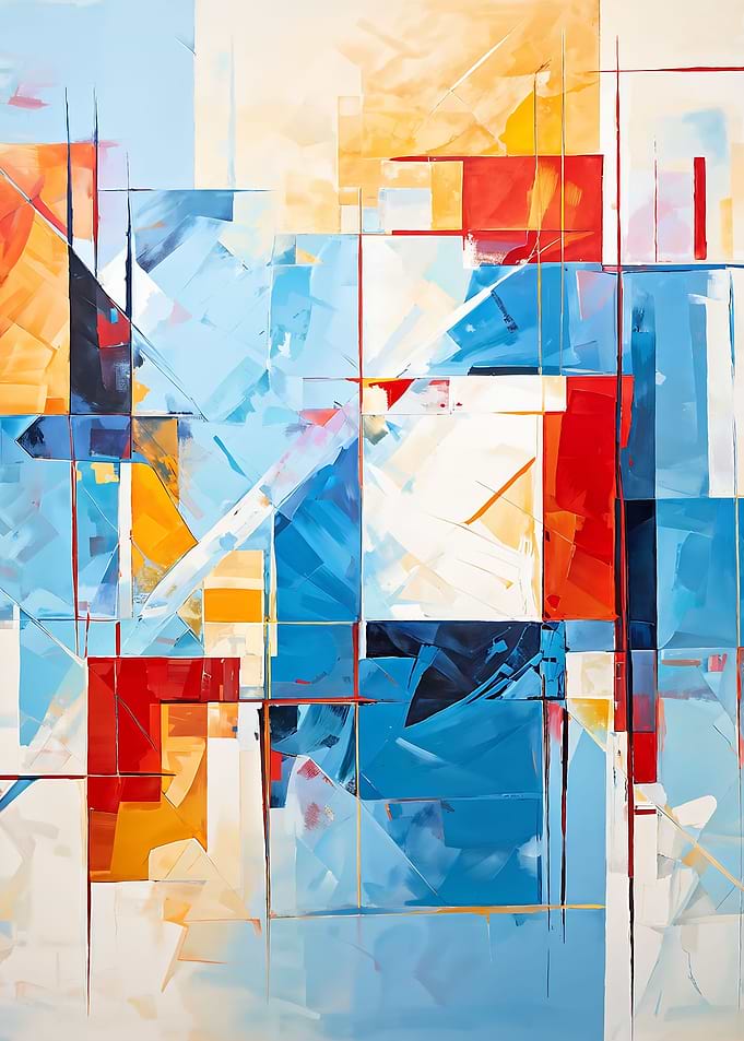 Abstract Geometric Painting with Blue and Red
