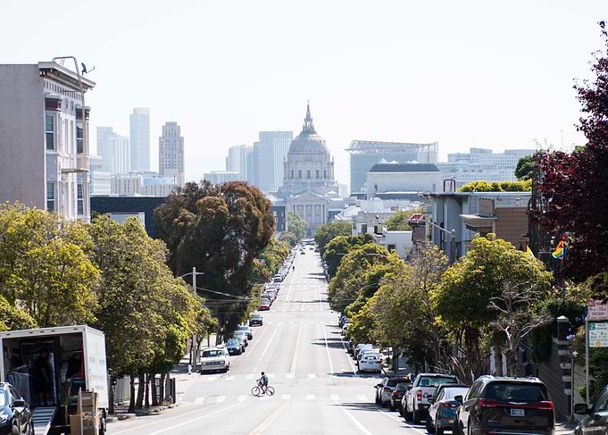 San Francisco street view with cyclist