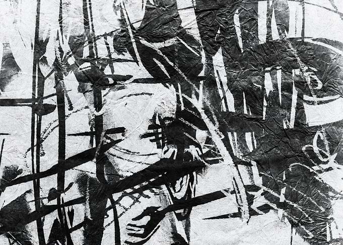 Pop Art Slices Abstract Black and White Ink Drawing