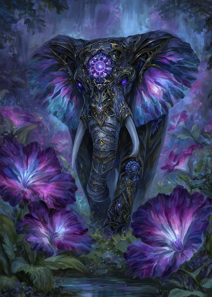 Ornate Elephant in Floral Fantasy