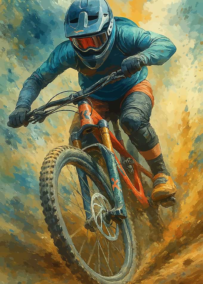 Mountain Biker in Action Painting