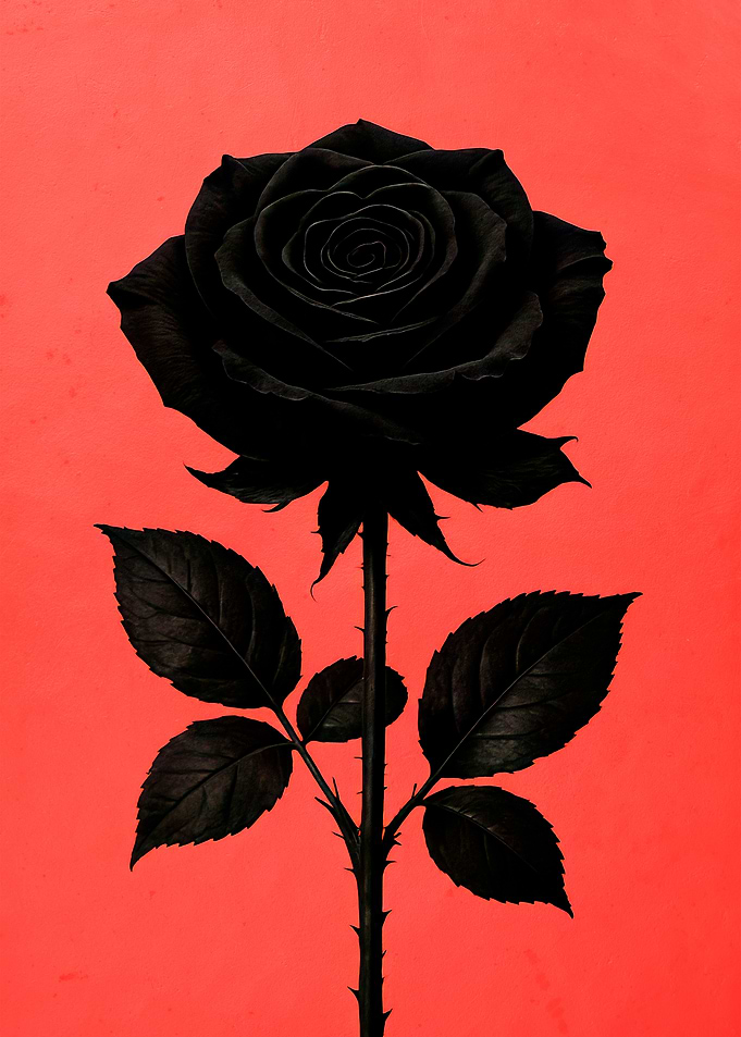 Black Rose on Coral Background
