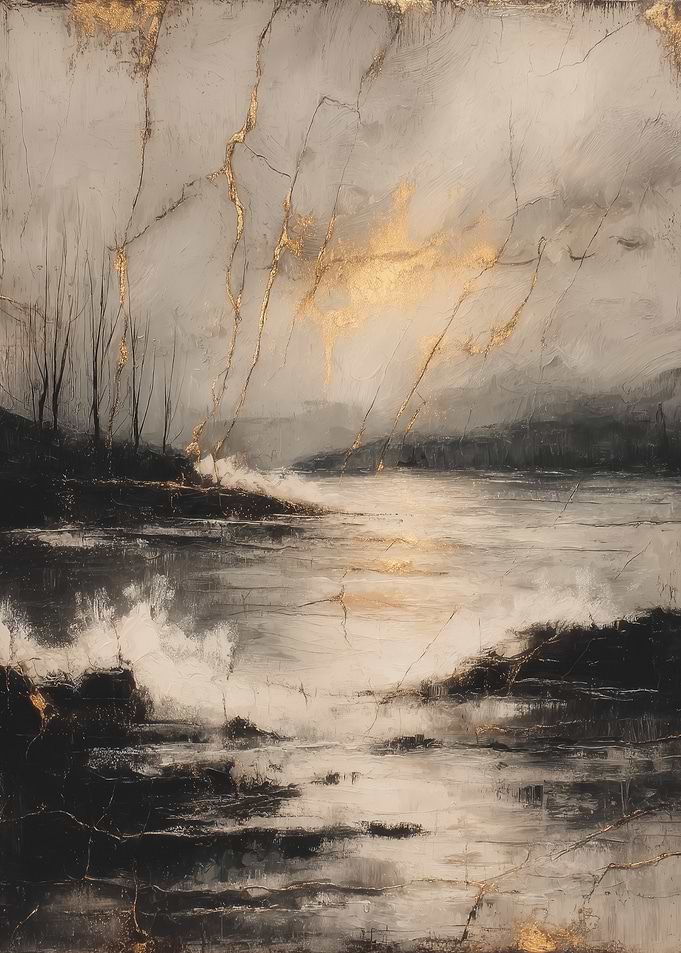 Kintsugi Coastal Landscape in Gold