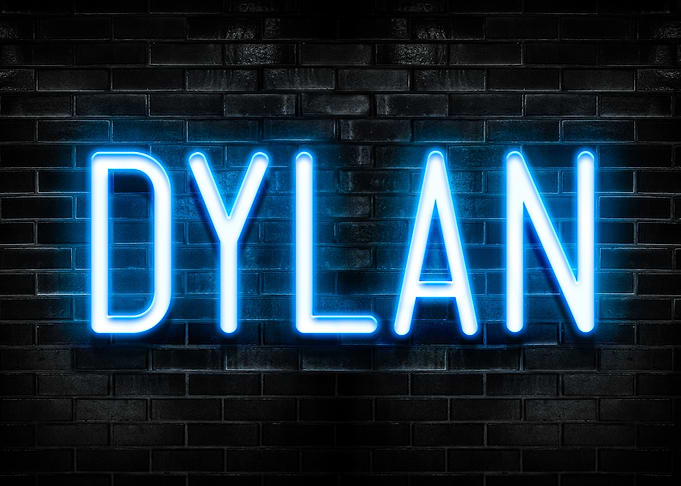 Dylan Neon Sign on Brick Wall