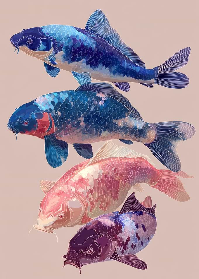 Koi Fish Illustration | Artistic Koi Fish Print