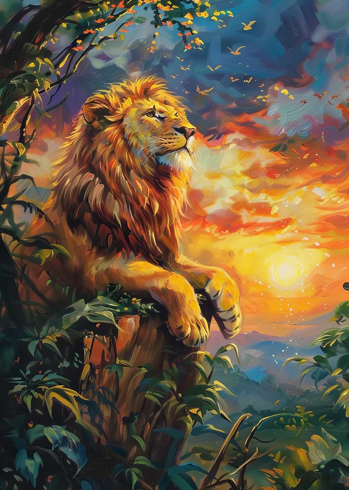 Lion at Sunset Painting