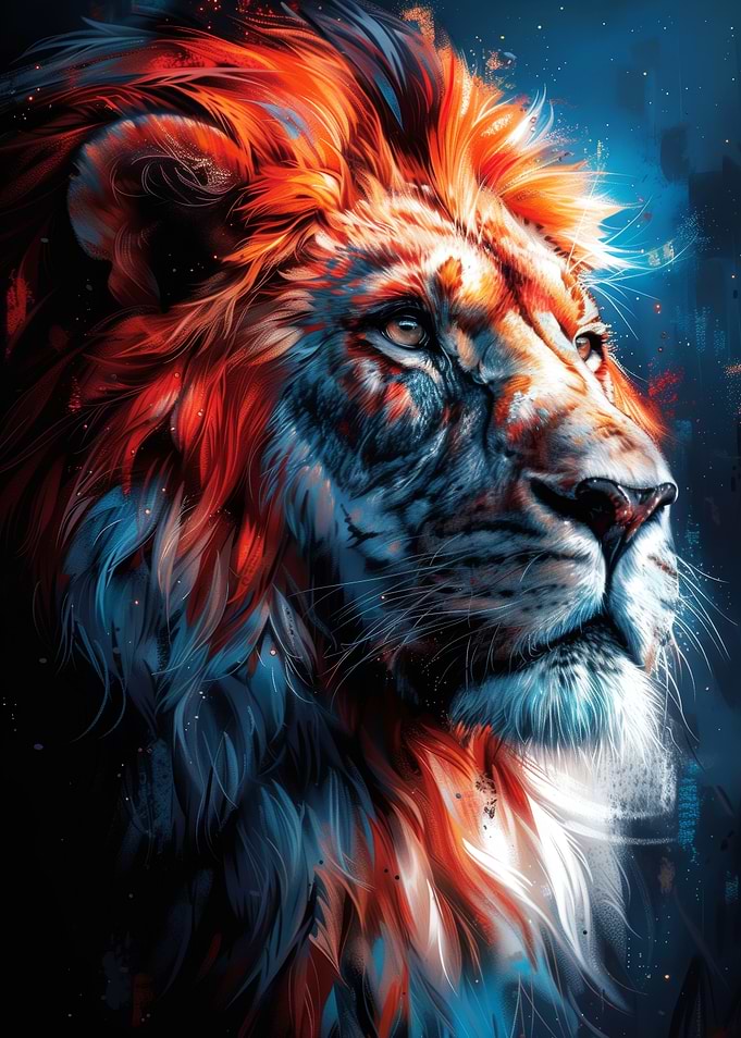 Lion Portrait in Fiery and Cool Tones