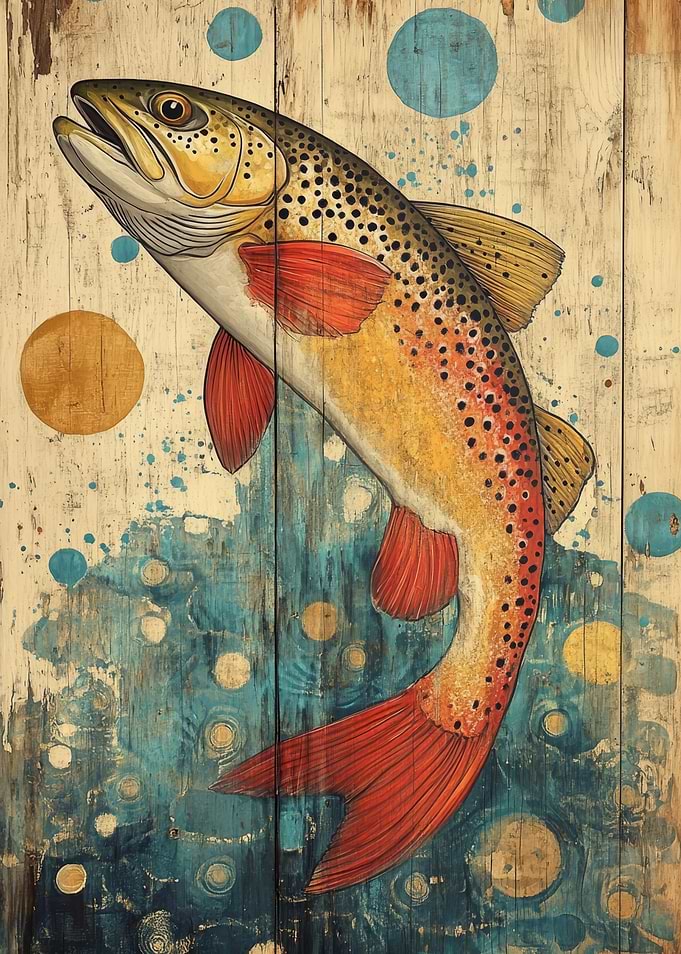 Brown Trout on Wood Panel Art | Fishing Cabin Decoration
