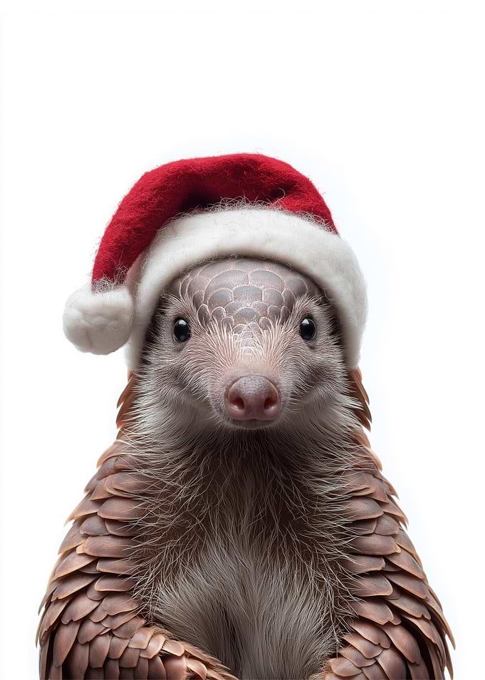 Festive Pangolin with Santa Hat