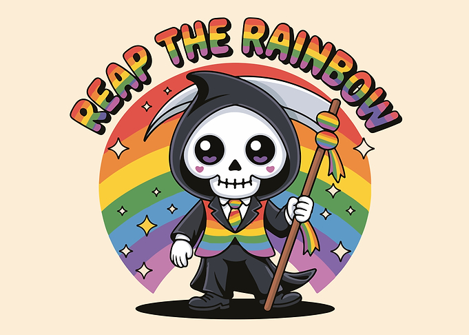 Cute Rainbow Reaper Cartoon Illustration