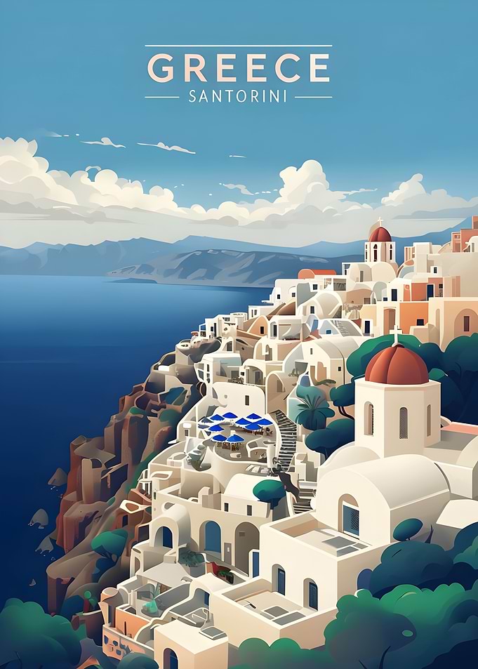 Greece Santorini Travel Poster