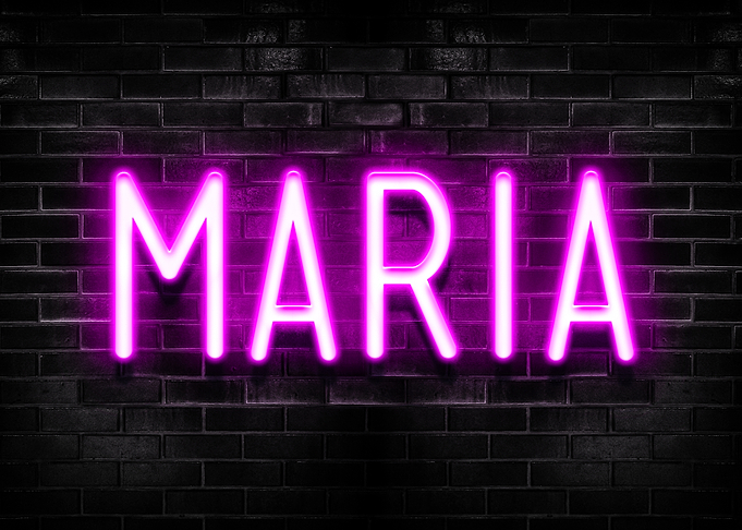 Maria Neon Sign on Brick Wall