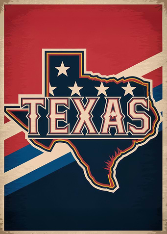 Texas State Retro Poster Design .- Texas State Outline Retro Flag Design