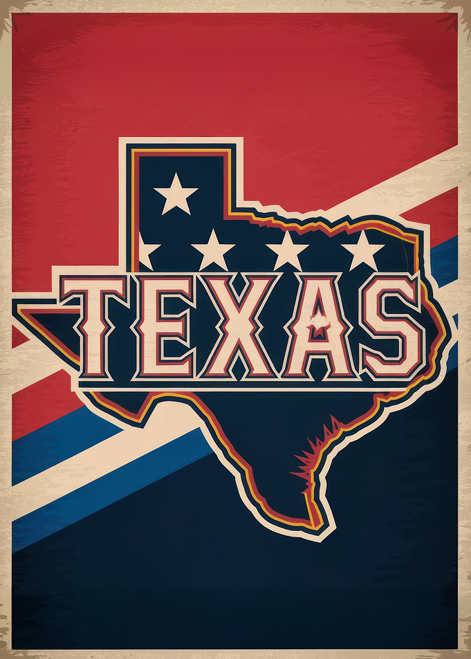 Texas State Retro Poster Design .- Texas State Outline Retro Flag Design